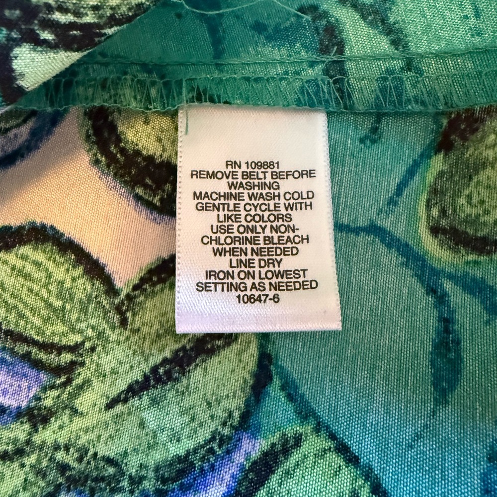 Liz Claiborne Green & Blue Floral Jacquard Fit & Flare Dress | Size 12 - Picture 12 of 12